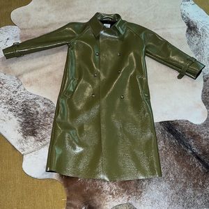 The Franks Shop Glossed Vinyl Khaki Green Olive Trench Coat